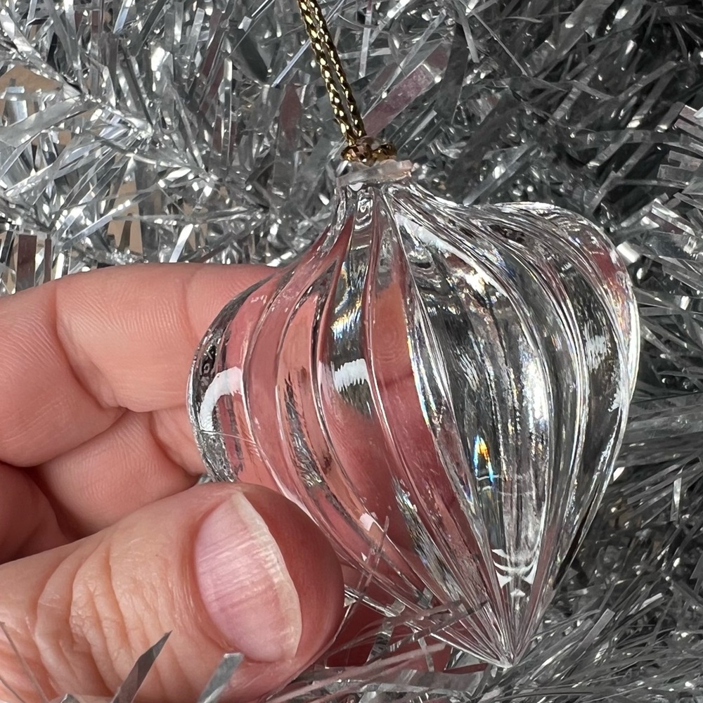 Vintage Lenox Fluted Crystal Heart Ornament Gold Hanging Cord